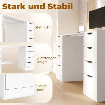 Bureau blanc à 8 tiroirs, 140 cm – Rangement de bureau moderne
