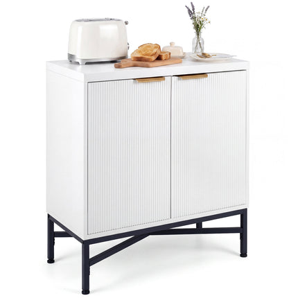 Buffet blanc cannelé avec étagère réglable