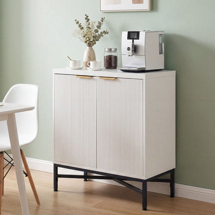 Buffet blanc cannelé avec étagère réglable