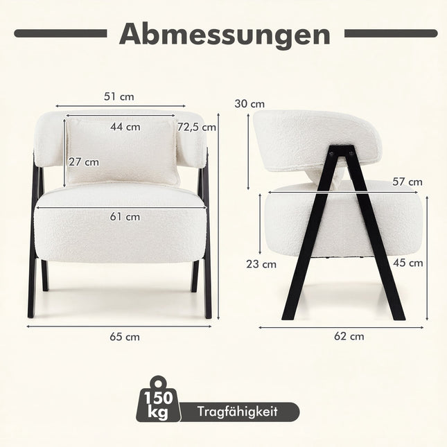 Weiße Loungechair mit Kunstfell und Lordosenkissen