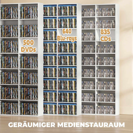 Weißes Medienregal für 835 CDs oder 500 DVDs