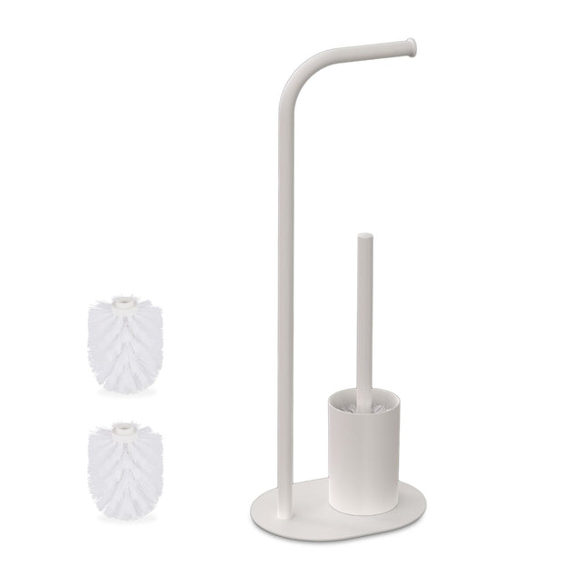 Ensemble porte-papier toilette et brosse en métal blanc