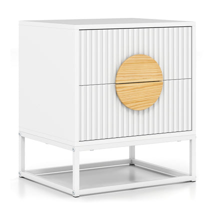 Table d'appoint blanche de style Mid-Century avec 2 tiroirs et structure en métal