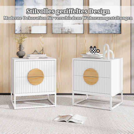 Table d'appoint blanche de style Mid-Century avec 2 tiroirs et structure en métal