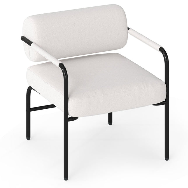 Fauteuil de salon moderne blanc avec accoudoirs, revêtement en velours