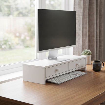 Support pour écran blanc avec 2 tiroirs, en MDF