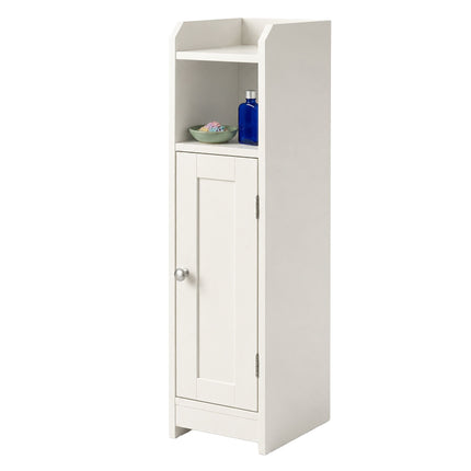 Meuble de salle de bain étroit blanc avec étagères réglables