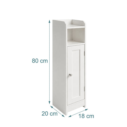 Meuble de salle de bain étroit blanc avec étagères réglables