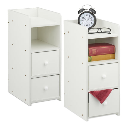 Table de chevet étroite blanche avec 2 tiroirs
