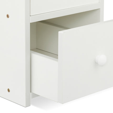 Table de chevet étroite blanche avec 2 tiroirs