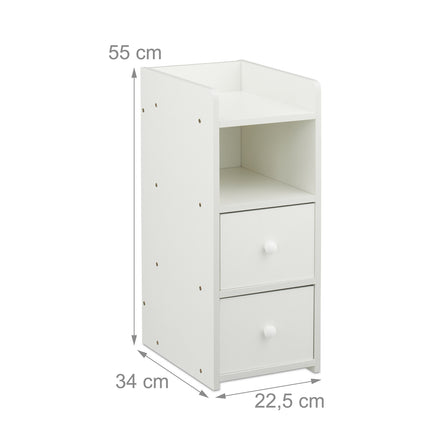 Table de chevet étroite blanche avec 2 tiroirs
