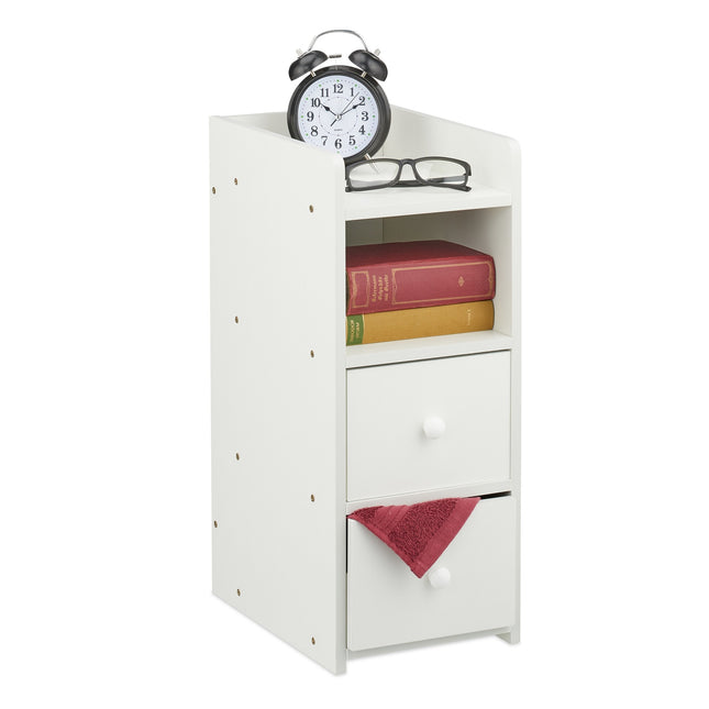 Table de chevet étroite blanche avec 2 tiroirs