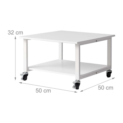 Support d'imprimante blanc à roulettes – 2 niveaux, 50 x 50 cm