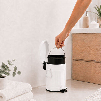 Poubelle de salle de bain rétro blanche de 3 litres avec couvercle à fermeture douce
