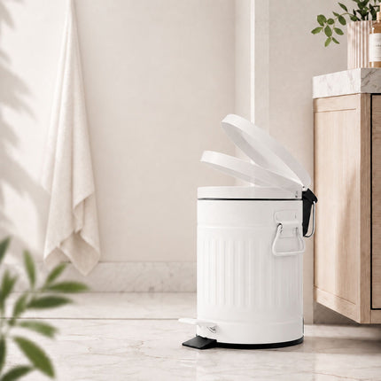 Poubelle de salle de bain rétro blanche de 3 litres avec couvercle à fermeture douce