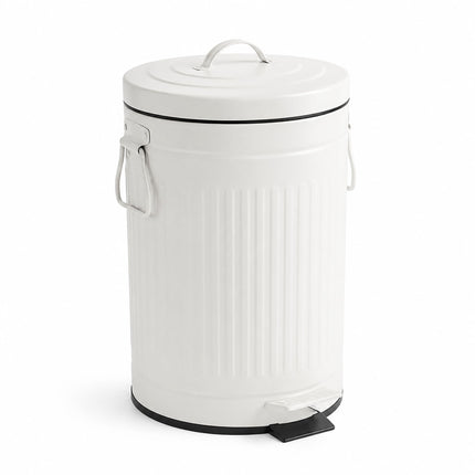 Poubelle à pédale rétro blanche, capacité 12 L, couvercle à fermeture douce