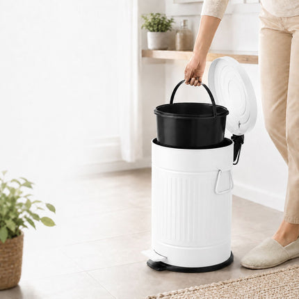 Poubelle à pédale rétro blanche, capacité 20 L, couvercle à fermeture douce