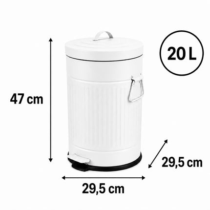 Poubelle à pédale rétro blanche, capacité 20 L, couvercle à fermeture douce