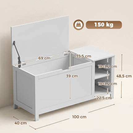 Banc de rangement à chaussures blanc avec étagère et siège réglables