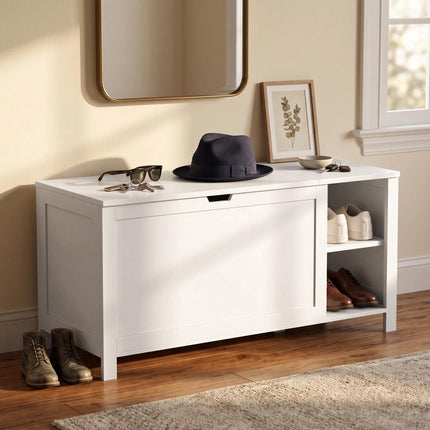 Banc de rangement à chaussures blanc avec étagère et siège réglables