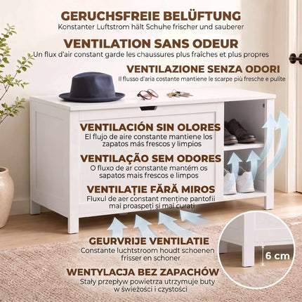 Banc de rangement à chaussures blanc avec étagère et siège réglables