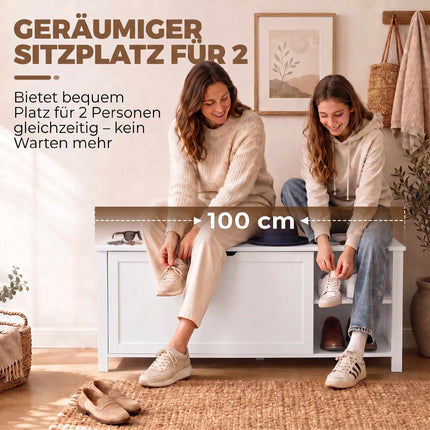 Banc de rangement à chaussures blanc avec étagère et siège réglables