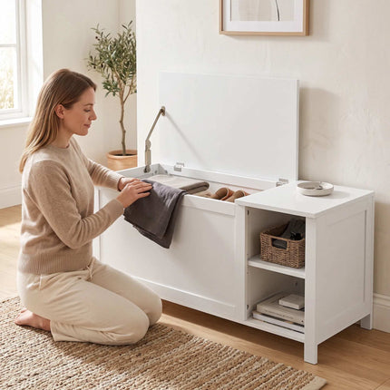 Banc de rangement à chaussures blanc avec étagère et siège réglables