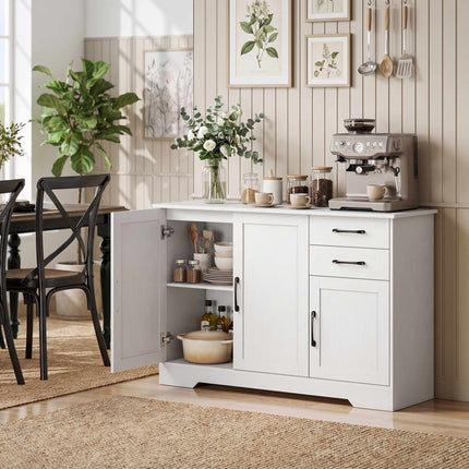 Weißes Sideboard mit 2 Schubladen und verstellbarem Einlegeboden