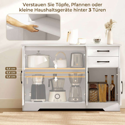 Weißes Sideboard mit 2 Schubladen und verstellbarem Einlegeboden