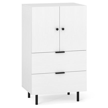 Weißes Sideboard mit Metallbeinen, Schubladen & Türen, 60x41,5x102 cm