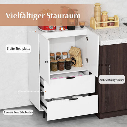 Weißes Sideboard mit Metallbeinen, Schubladen & Türen, 60x41,5x102 cm