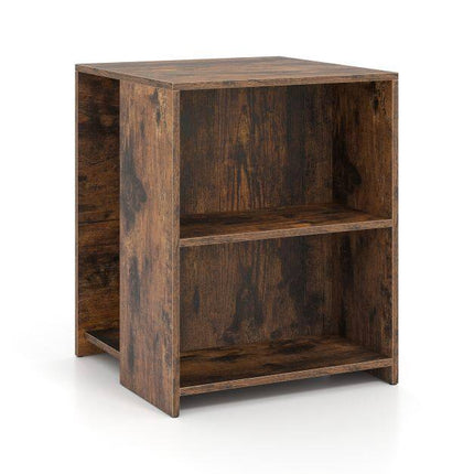 Table d'appoint carrée blanche avec étagères de rangement ouvertes