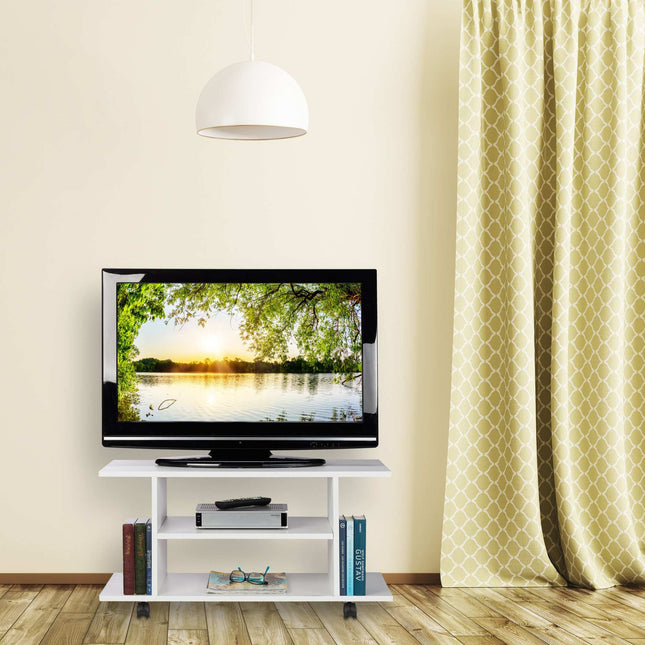 Meuble TV blanc sur roulettes