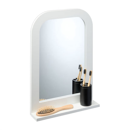 Miroir de salle de bain blanc avec étagère