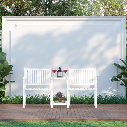 Weiße Gartenbank mit Tisch