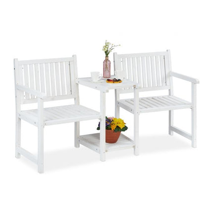 Weiße Gartenbank mit Tisch