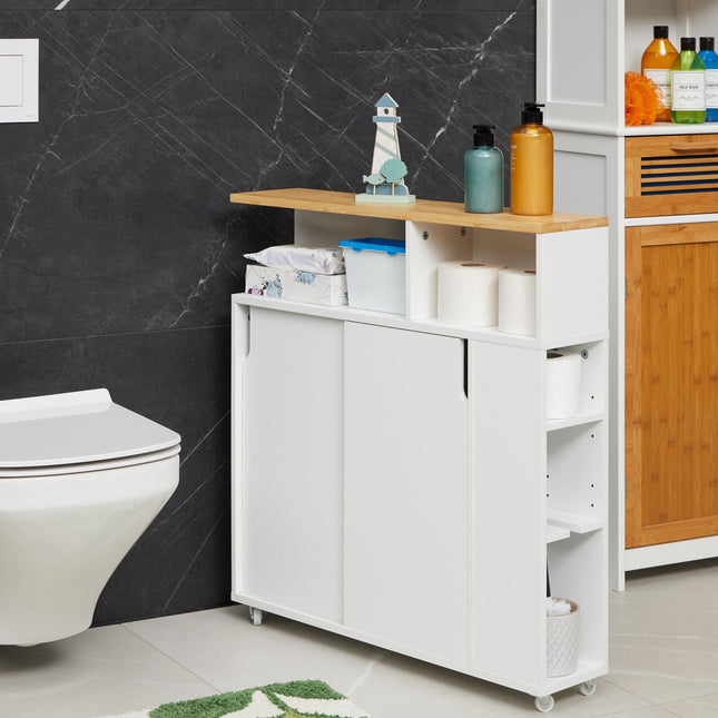 Meuble de niche blanc avec surface en bambou