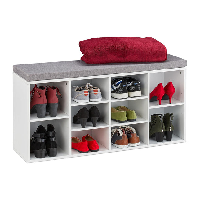 Banc à chaussures blanc avec 10 compartiments