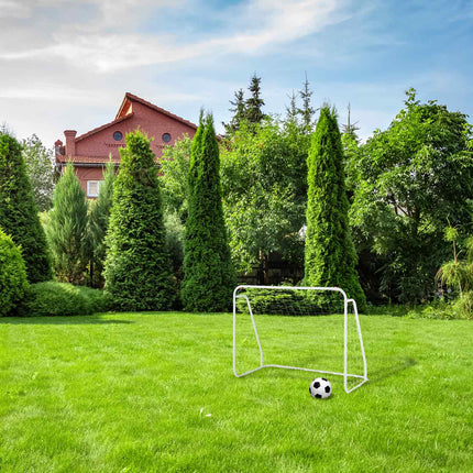 But de football blanc avec cadre en acier