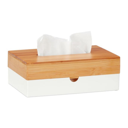 Boîte à mouchoirs blanche avec couvercle en bambou