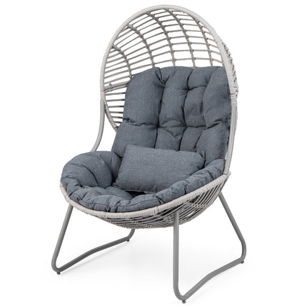 Fauteuil œuf en osier avec coussins amovibles et structure en métal