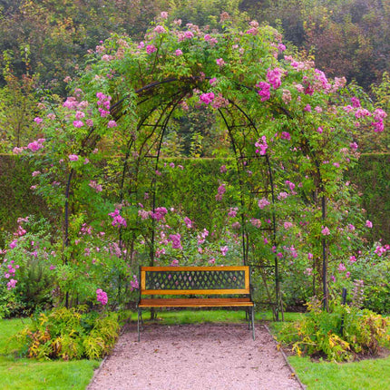Banc de jardin aspect osier, lattes en bois, structure en fonte
