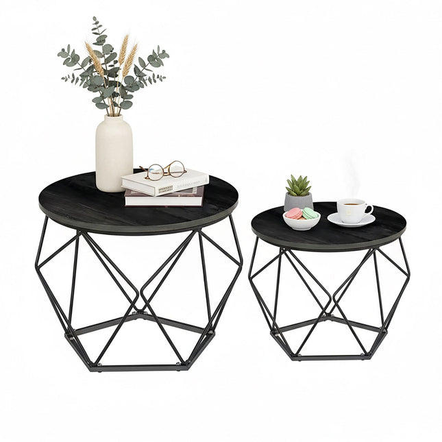 Ensemble de 2 tables d'appoint en osier avec plateaux amovibles