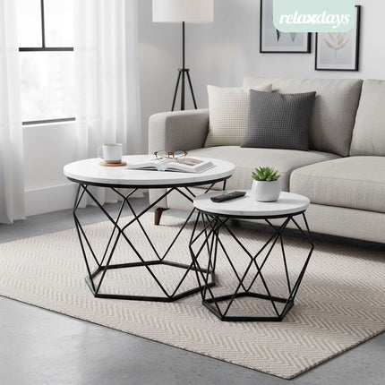 Ensemble de tables d'appoint en osier, plateaux amovibles, 2 pièces