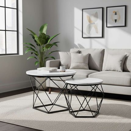 Ensemble de tables d'appoint en osier, plateaux amovibles, 2 pièces