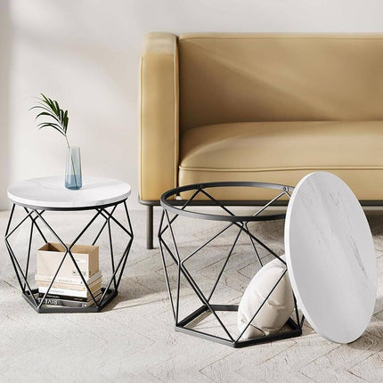 Ensemble de tables d'appoint en osier, plateaux amovibles, 2 pièces