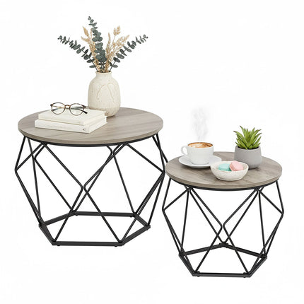 Ensemble de 2 tables d'appoint en osier, plateaux amovibles