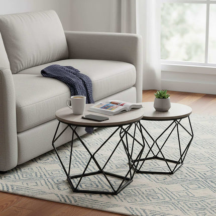 Ensemble de 2 tables d'appoint en osier, plateaux amovibles