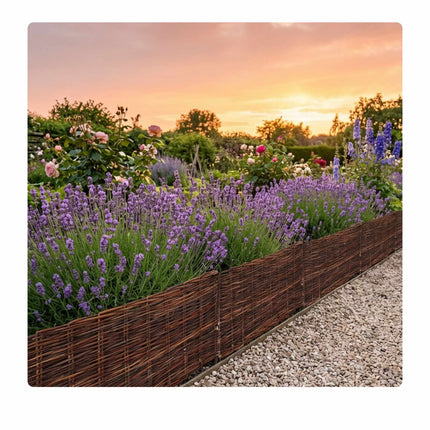 Bordure de jardin en osier, bordure de parterre flexible avec piquets