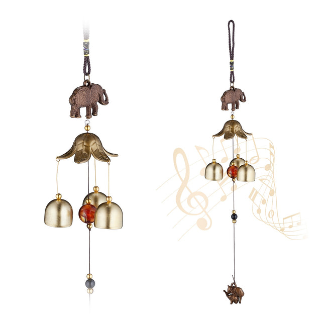 Lot de 2 carillons éoliens en métal avec figurine d'éléphant